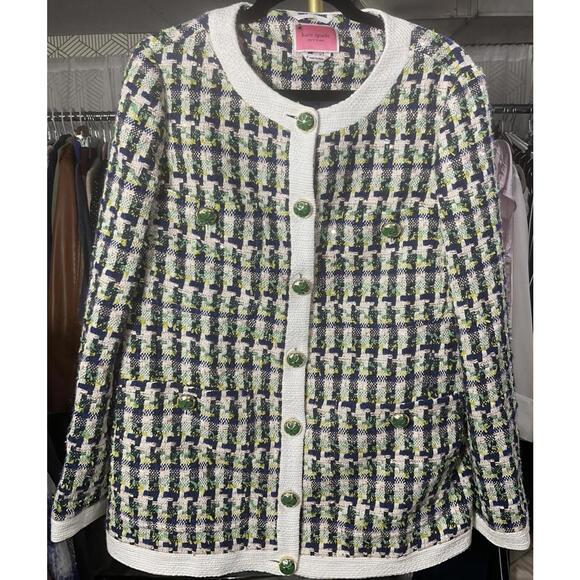 Jackets & Blazers - NWOT Kate Spade 252148 Womens Cotton Pop Tweed Collared Jacket Juniper Size 8